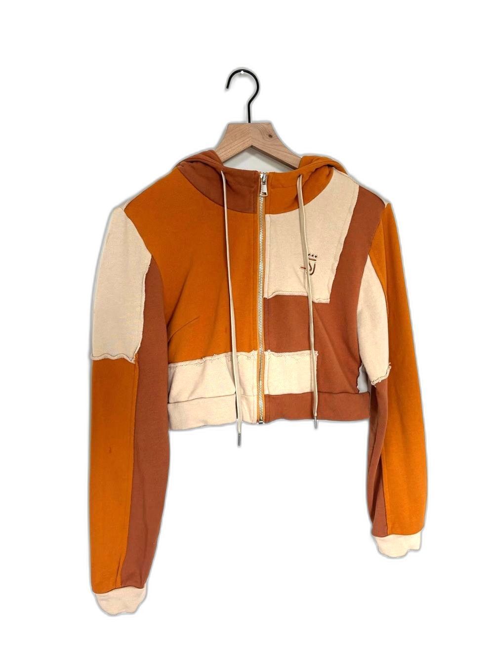 Shane Justin Grunge Skater Patchwork Multicolor Cropped Hoodie Fits XS/S